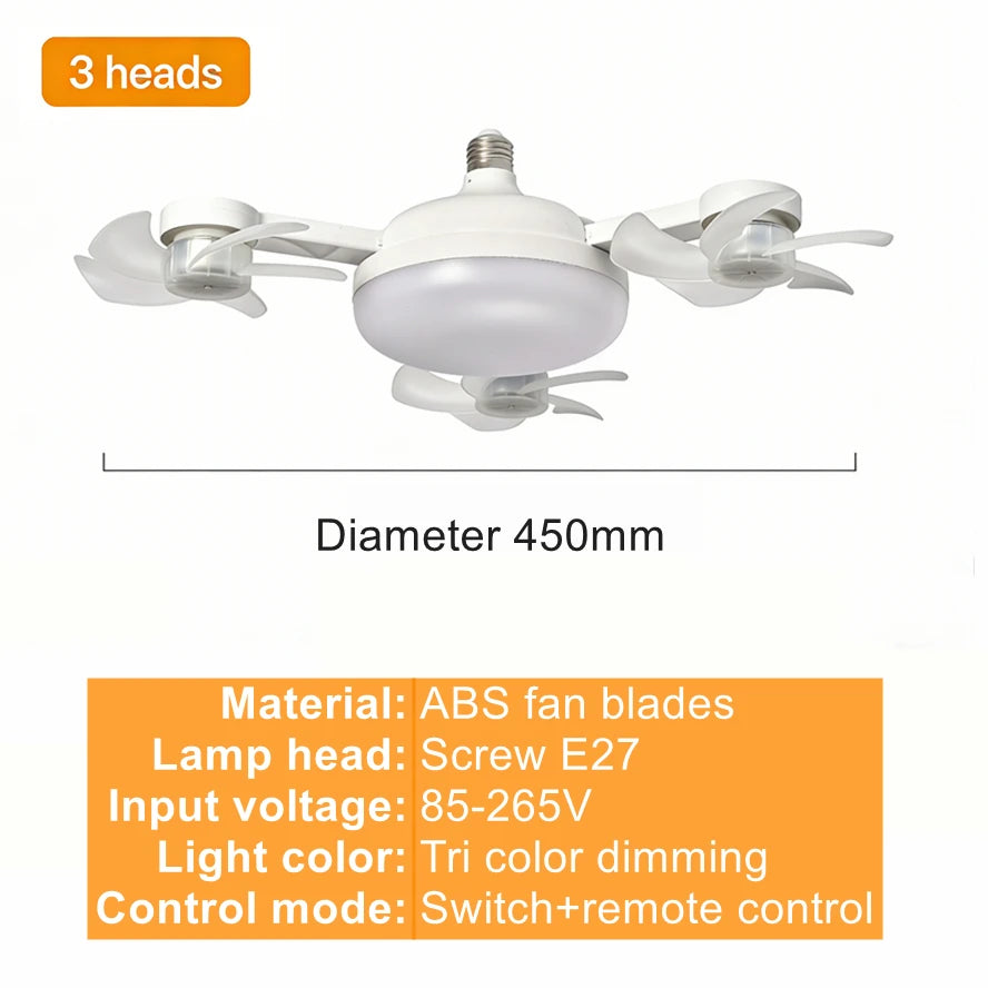 E27 3/4 Blades 2 In 1 Fan Light Bulb Drone Design Remote Control Ceiling Fan Lamp AC 85-265V For Home Bedroom Restaurant