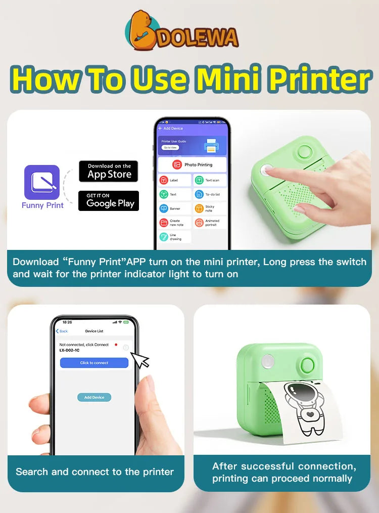 Dolewa D3 Portable Printer Thermal Paper Sticker maker
