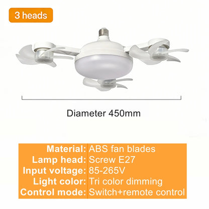 E27 3/4 Blades 2 In 1 Fan Light Bulb Drone Design Remote Control Ceiling Fan Lamp AC 85-265V For Home Bedroom Restaurant