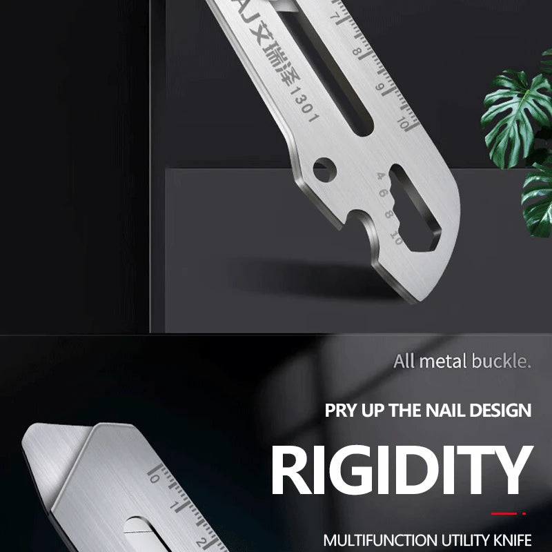 Multifunctional Utility Knife 6 in 1 Stainless Steel Stationery All Purpose Cutter Bottle Tin Opener Waterproof Screw Ruler Tool