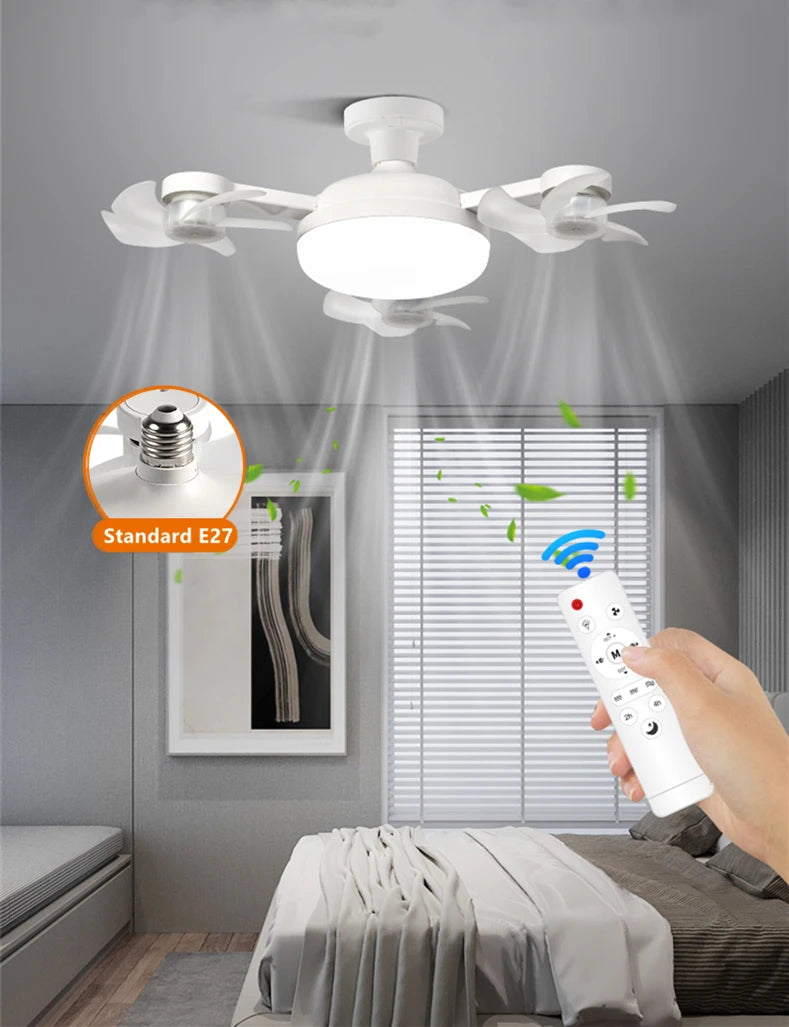 E27 3/4 Blades 2 In 1 Fan Light Bulb Drone Design Remote Control Ceiling Fan Lamp AC 85-265V For Home Bedroom Restaurant
