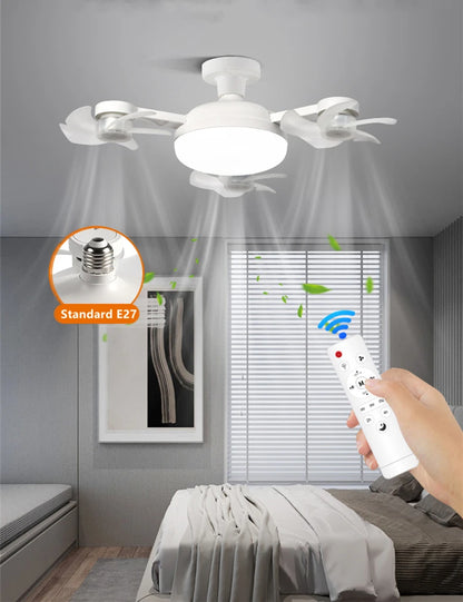E27 3/4 Blades 2 In 1 Fan Light Bulb Drone Design Remote Control Ceiling Fan Lamp AC 85-265V For Home Bedroom Restaurant