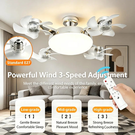 E27 3/4 Blades 2 In 1 Fan Light Bulb Drone Design Remote Control Ceiling Fan Lamp AC 85-265V For Home Bedroom Restaurant