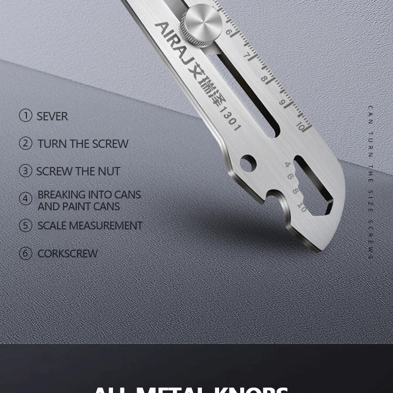 Multifunctional Utility Knife 6 in 1 Stainless Steel Stationery All Purpose Cutter Bottle Tin Opener Waterproof Screw Ruler Tool