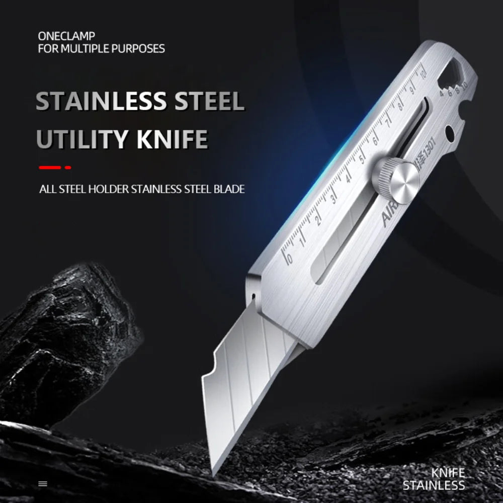 Multifunctional Utility Knife 6 in 1 Stainless Steel Stationery All Purpose Cutter Bottle Tin Opener Waterproof Screw Ruler Tool