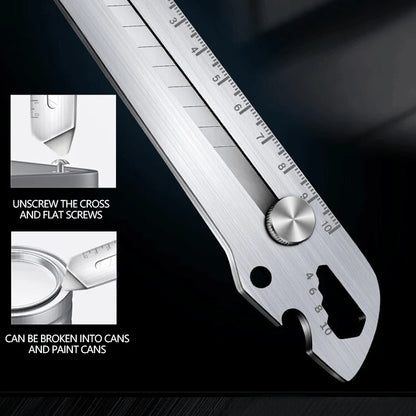 Multifunctional Utility Knife 6 in 1 Stainless Steel Stationery All Purpose Cutter Bottle Tin Opener Waterproof Screw Ruler Tool