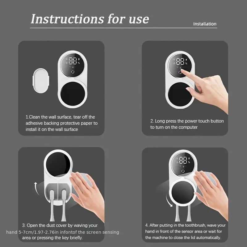 Mini Portable Rechargeable Travel Toothbrush Sterilizer Induction Switch with Charge Display UV Toothbrush Sterilizer Case