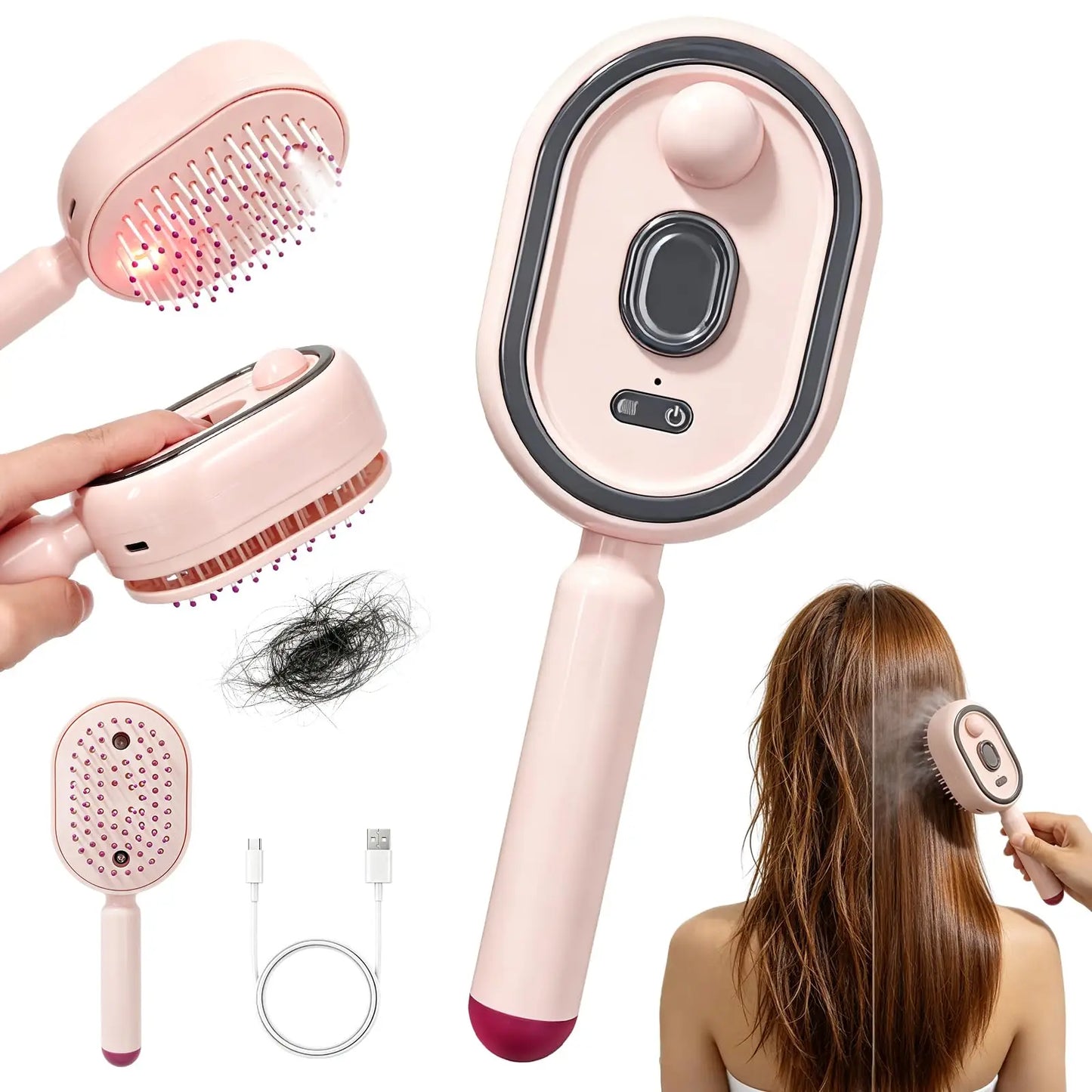 Electric Spray Hair Straightener Comb Electric Steaming Air Cushion Massage Hair Brush Rechargeable Detangling Steam Brush