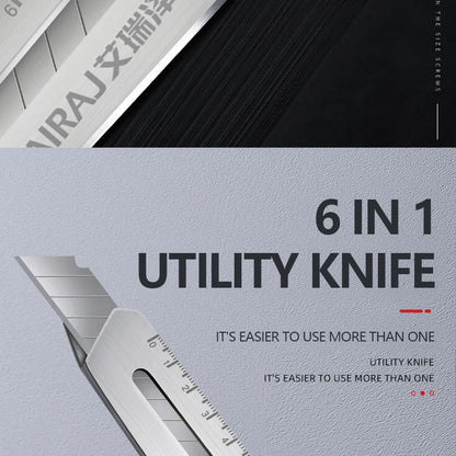 Multifunctional Utility Knife 6 in 1 Stainless Steel Stationery All Purpose Cutter Bottle Tin Opener Waterproof Screw Ruler Tool